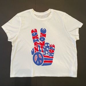 NWT Lucky Brand Boxy T-shirt Tee Peace, Love, Unity & Hope Red White Blue